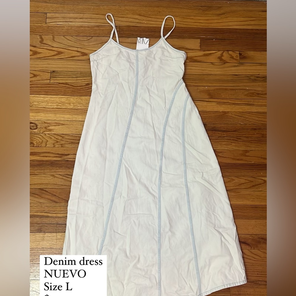 Zara Denim Maxi Dress with Blue Stitching